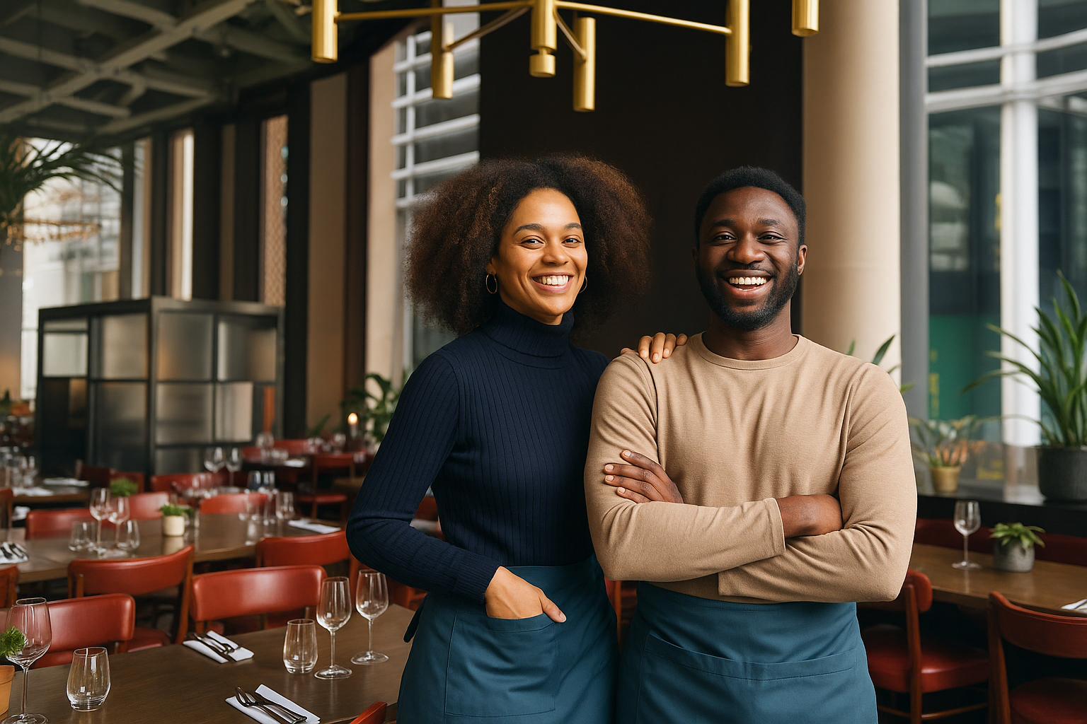 Black restaurant owners in their modern restaurant